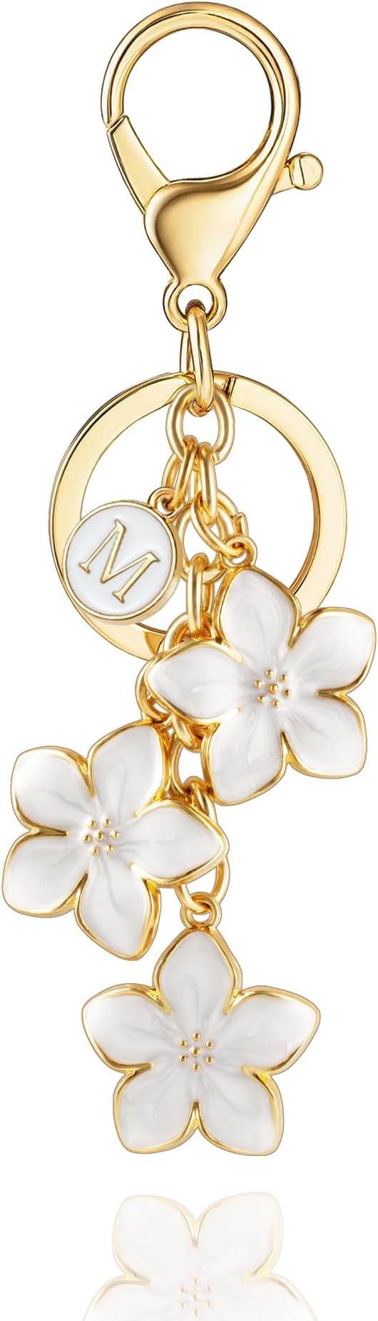 XGALBLA White/Pink/Black Big Cute Flower Initial Letter Keychain for Women, Flower Bag Charms Enameled Keychain Handbag Purse