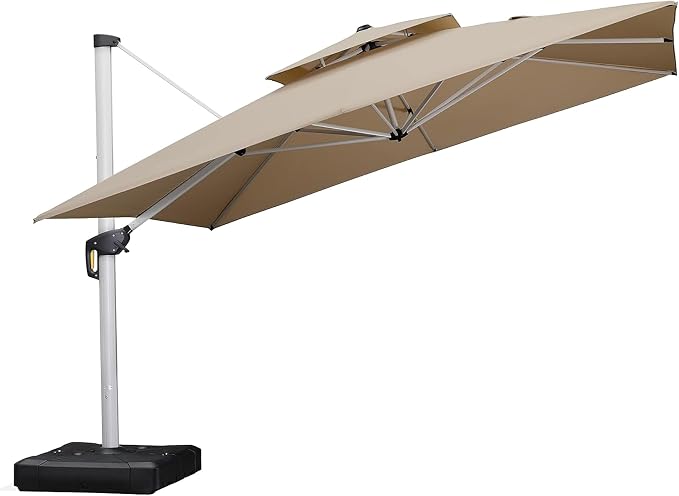 PURPLE LEAFCantilever Patio Umbrellas 12' x 12' Large Double Top, 3-Yr by PURPLELEAF