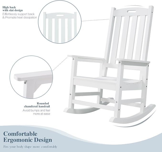 Outdoor Rocking Chairs Set of 2, Oversized Porch Rocker | Weather Resistant - Image 5