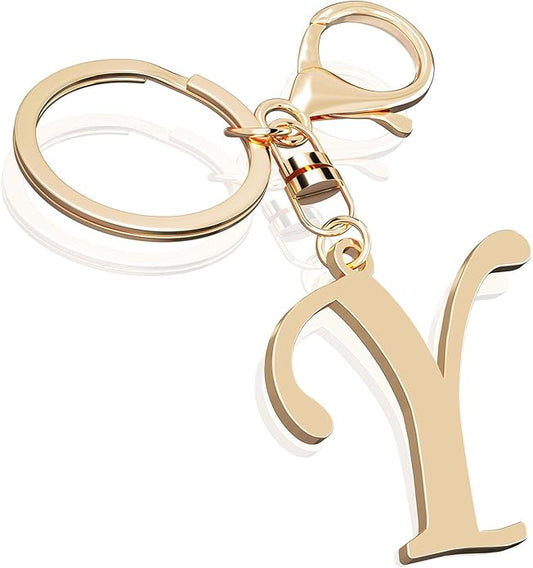 Cute Stainless Steel Gold Initial Letter Keychain for Women Girl, Charms for Key Handbag Backpack Bag, Personalized Gift