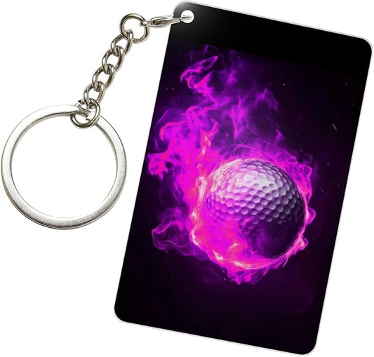 Astronaut Playing Golf Keychains Rectangular Acrylic Keychain Daily Key Ring Car Key Fob Holder 2X3 Inch