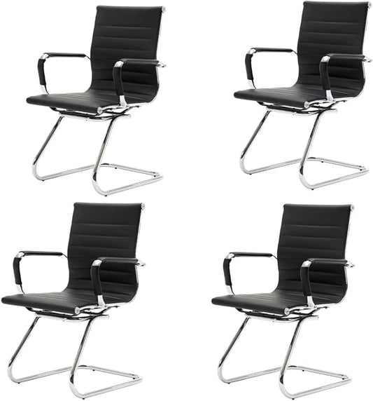 CIMOTA Waiting Room Chairs Leather Office Guest Chair Mid Back Reception Chairs with Sled Base for Meeting/Patient/Conference Room, Black Set of 4