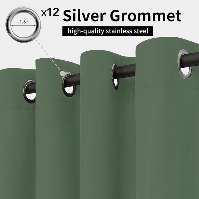 Easy-Going Outdoor Curtains for Patio 1 Panel, 110x84 inch, Sage Green | - Image 2