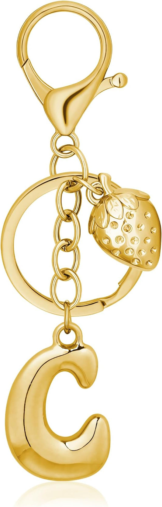 Gold Bubble Heart, Cherry, Bow & More Designs Letter Initial Keychain Bag Charms – Cute Purse Charms for Handbags
