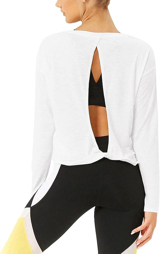 Bestisun Long Sleeve Workout Shirts Yoga Dance Tops Open Back Athletic Clothes for Women