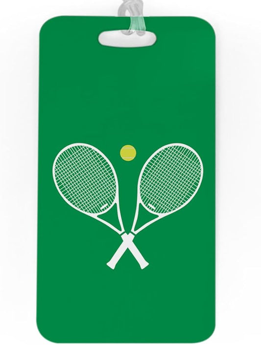 ChalkTalkSPORTS Tennis Luggage & Bag Tag | Crossed Tennis Rackets | Custom Info on Back | Large | Green