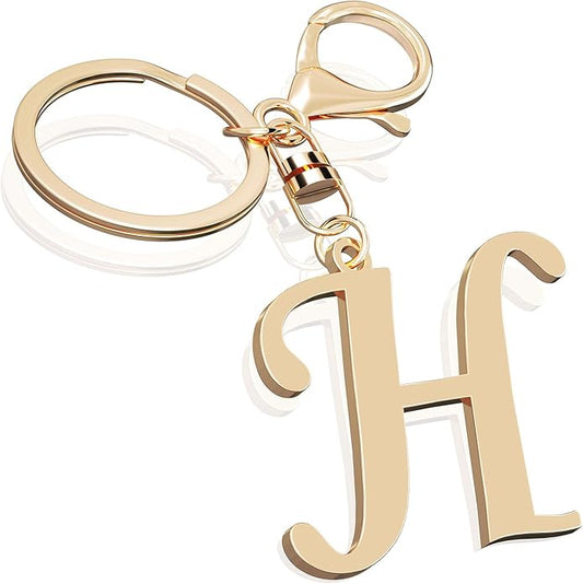Cute Stainless Steel Gold Initial Letter Keychain for Women Girl, Charms for Key Handbag Backpack Bag, Personalized Gift