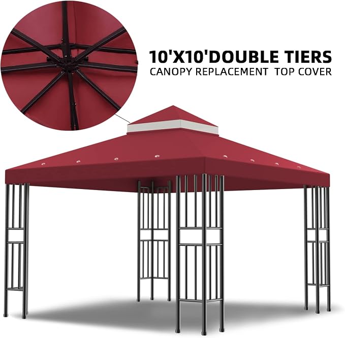 Sumfaller 10x10 FT Gazebo Replacement Canopy Top Cover | Double Tiered Canopy - Image 3