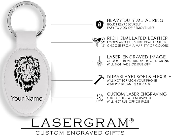 LaserGram Oval Keychain, Palm Trees, Personalized Engraving Included (White)