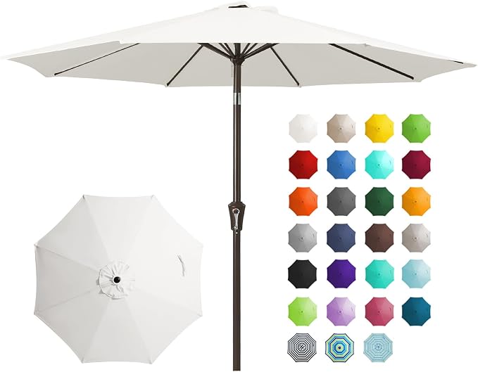 JEAREY 9FT Outdoor Patio Umbrella, Market Umbrella, Creamy-white | Outdoor by JEAREYOutdoorsCollection