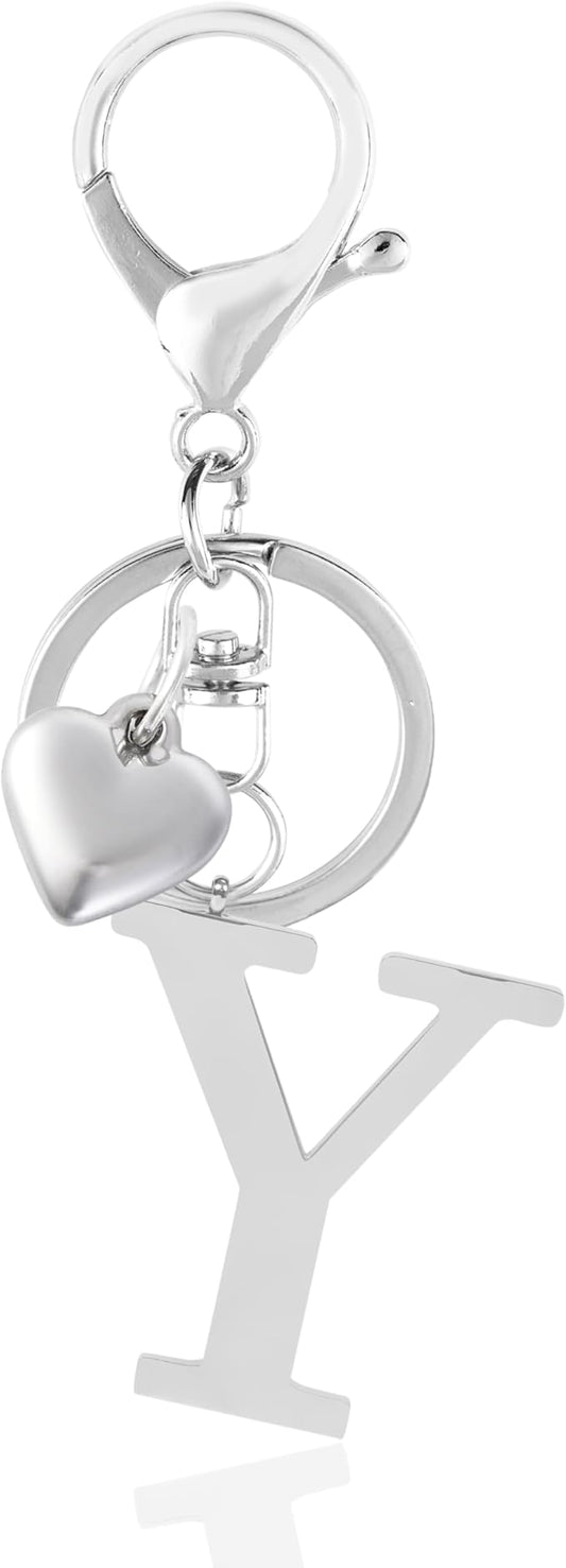 Metal Heart Alphabet Keychain for Women, Girls - Cute Initial Letter Accessories for Purse, Bag Charms and Backpack