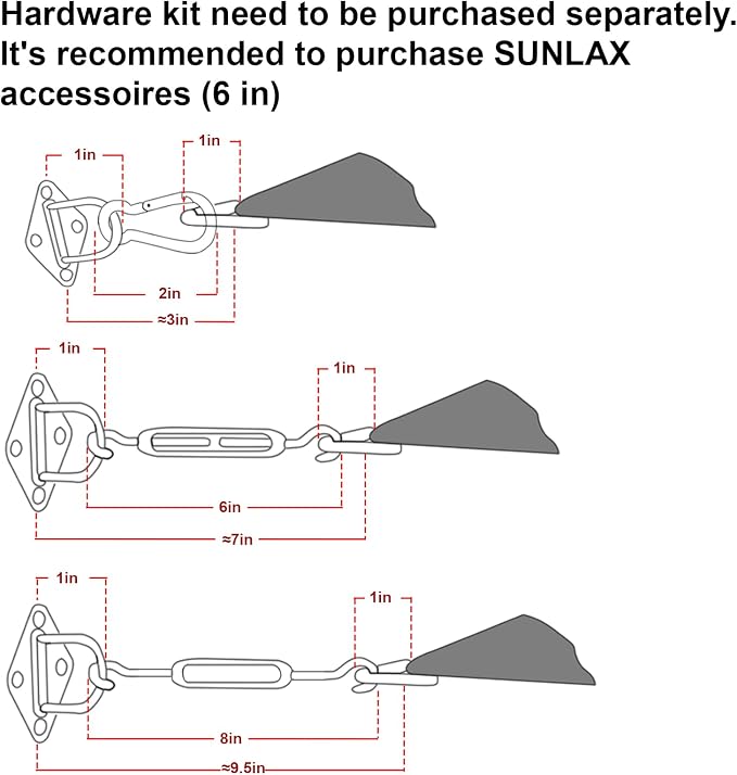 Sun Shade Sail 6' x 12' Dark Grey Rectangle Canopy Sail Shade Cover UV Block - Image 3