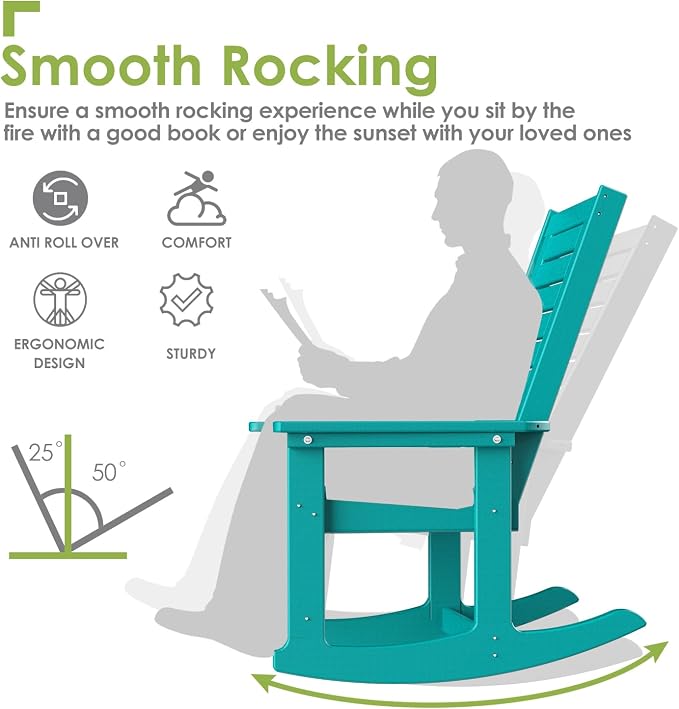 GREENVINES Oversized Outdoor Rocking Chairs Set of 2, HDPE Rocker, Aqua | 21.7" - Image 4
