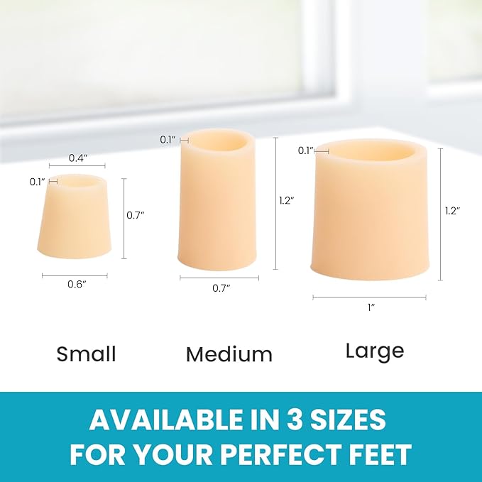 Povihome Toe Sleeves, Toe Protectors, 12 Pack Toe Tube Pads for Hammer Toe,Stubbed Toe,Corns, Calluses Protect (Large Size, Beige)