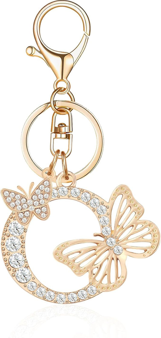 Gold Plated Alphabet Initial Letter Keyring Keychain for Women Girls Crystal Key Chains for Wallet Backpack Bag Charm