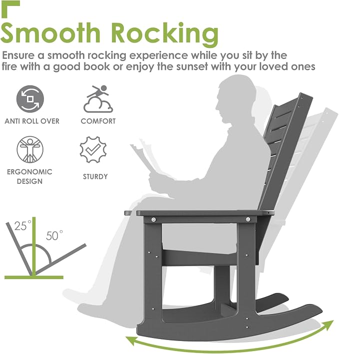 GREENVINES Oversized Outdoor Rocking Chairs Set of 2, HDPE Rocker - Image 4