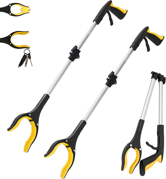 2 Pack 32 inch GrabRunner Reacher Grabber Tool with Rotating Head and Magnet (New Yellow)