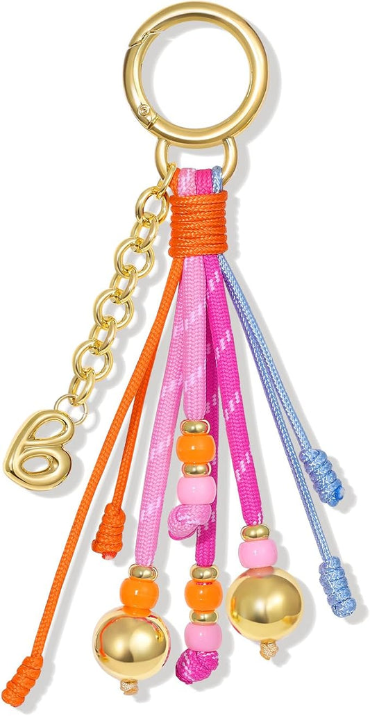 KissYan Christmas Initial Bag Charm for Women, Colorful Rope Purse Keychain With Puffy Letter, Handbag Charm for Backpack