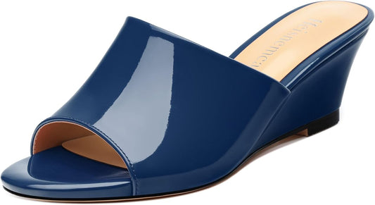 Wedge Sandals for Women Open Toe Wedge Heels Womens Matte High Heel Sandal Round Toe Heeled Wedge Sandals Slip on Casual shoes 2 inch