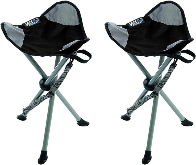 Travel Chair Slacker Tripod Chair for Camping, Set of 2, Adjustable Carry Strap for Easy Transport | Oversized Duck Feet for Improved Stability | Perfect for Outdoor Adventures (Black)
