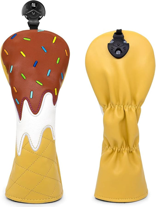 Golf Wood Head Covers Driver Cover 3 Wood Headcover Hybrid Head Covers Embroidery Ice Cream Design Golf Club Headcovers Leather Hand-Made Wood Head Cover