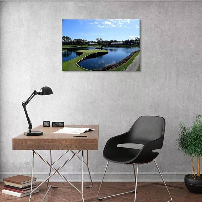 TPC Sawgrass Golf Course Wall Art for Living Room Bedroom Office Wall Decor - USA Golf Course Picture Poster Framed Artwork Canvas Prints Golf Art Ready to Hang(28''H x 44''W)