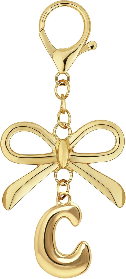 Gold Bubble Heart, Cherry, Bow & More Designs Letter Initial Keychain Bag Charms – Cute Purse Charms for Handbags