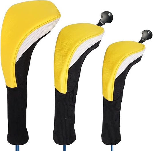 3pcs Nylon Golf Head Covers with Interchangeable Tags, Elastic Self-Fixing Closure, Durable Golf Accessories for Fairway & Driver Clubs