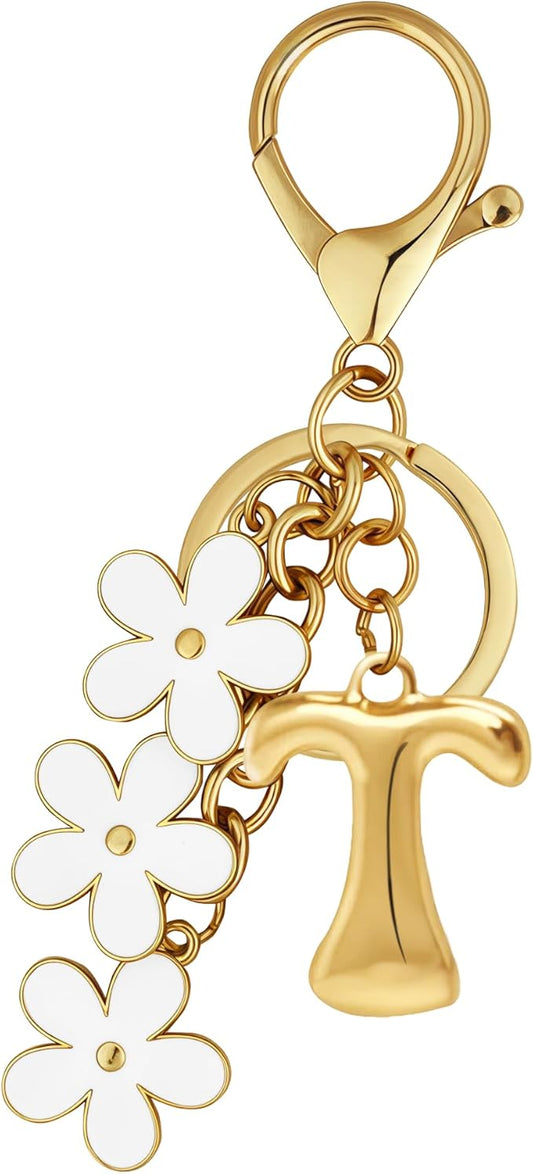 Gold Bubble Heart, Cherry, Bow & More Designs Letter Initial Keychain Bag Charms – Cute Purse Charms for Handbags