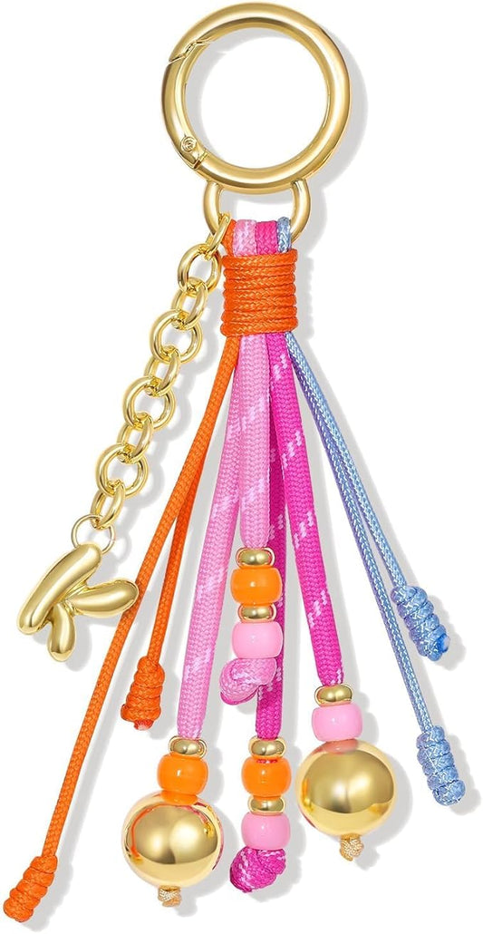 KissYan Christmas Initial Bag Charm for Women, Colorful Rope Purse Keychain With Puffy Letter, Handbag Charm for Backpack
