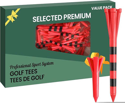 Golf Tees Plastic Unbreakable 60 Pack 2 3/4 or 3 1/4 Inch with 20 More Short Tees 1 1/2 Inch Red Green Pink