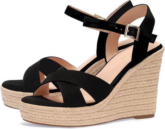 VICKI·VICKI Wedges for Women Platform Sandals Wedge Heels for Sandals Comfortable Summer Espadrille Shoes Ankle Strap&Open Toe