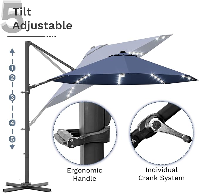 Devoko 10ft Solar LED Patio Umbrella, Round Cantilever Outdoor Umbrella - Image 6