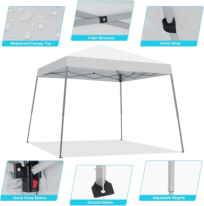 10x10FT Slant Leg Pop Up Canopy Tent, Portable Outdoor Shelter | 10x10FT Base - Image 2