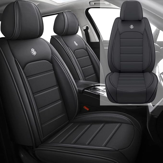 Leather Car Seat Covers for VW Golf SportWagen 2015-2019,Waterproof Soft Seat Covers,Interior Accessories Seat Covers Protector Airbag Compatible(2pcs Black Standard)