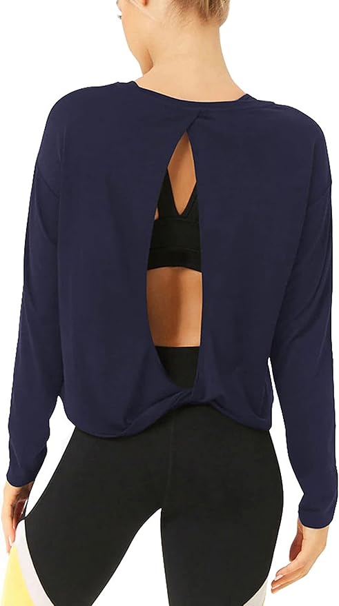 Bestisun Long Sleeve Workout Shirts Yoga Dance Tops Open Back Athletic Clothes for Women
