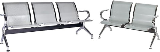 Kinfant Waiting Room Chair Bench - Guest Reception Chairs for Airport Hospital Bank Salon Barber Hall Room Conference (2+3-seat, Silver-Mesh)
