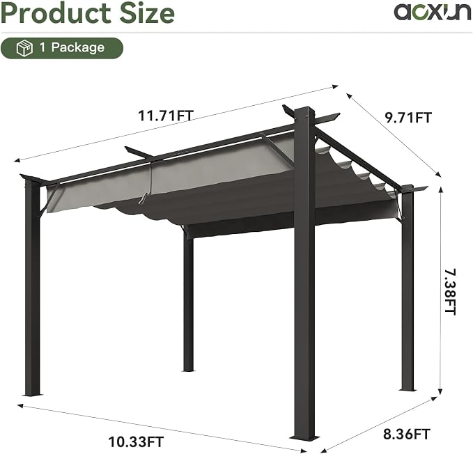 Aoxun 10'x12' Outdoor Retractable Pergola, Patio Pergola - Image 7