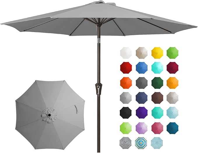 JEAREY 9FT Outdoor Patio Umbrella, Market Umbrella, Light Gray | Outdoor Table by JEAREYOutdoorsCollection