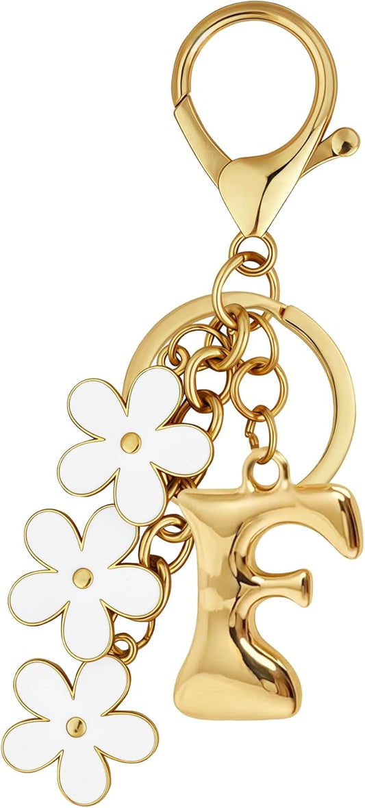 Gold Bubble Heart, Cherry, Bow & More Designs Letter Initial Keychain Bag Charms – Cute Purse Charms for Handbags