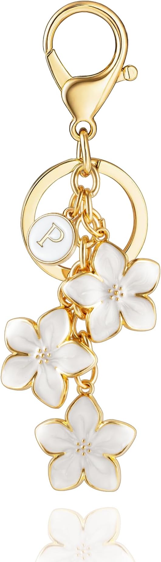 XGALBLA White/Pink/Black Big Cute Flower Initial Letter Keychain for Women, Flower Bag Charms Enameled Keychain Handbag Purse