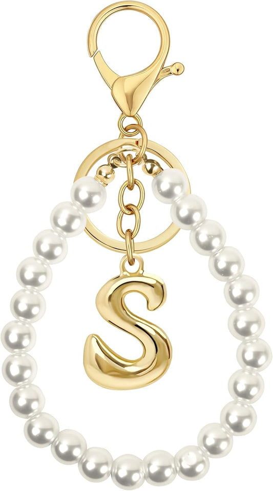 Gold Bubble Heart, Cherry, Bow & More Designs Letter Initial Keychain Bag Charms – Cute Purse Charms for Handbags