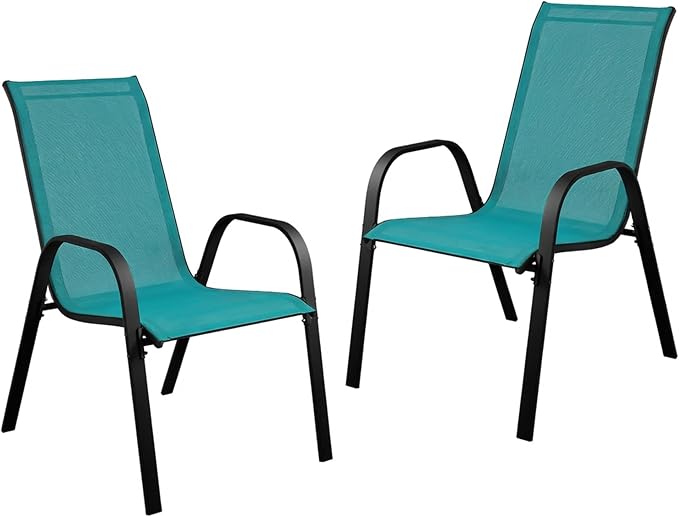 Stackable Patio Chairs Set of 1/2/4, Heavy Duty Metal Frame & Teslin Fabric - Image 9
