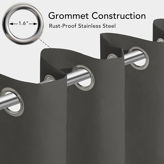 Easy-Going 100% Waterproof Outdoor Curtains 54x108 inch, Dark Grey | Windproof - Image 3