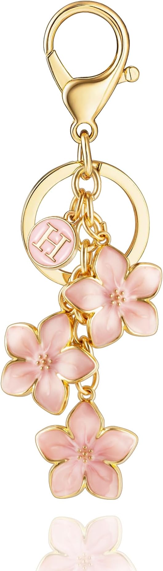 XGALBLA White/Pink/Black Big Cute Flower Initial Letter Keychain for Women, Flower Bag Charms Enameled Keychain Handbag Purse