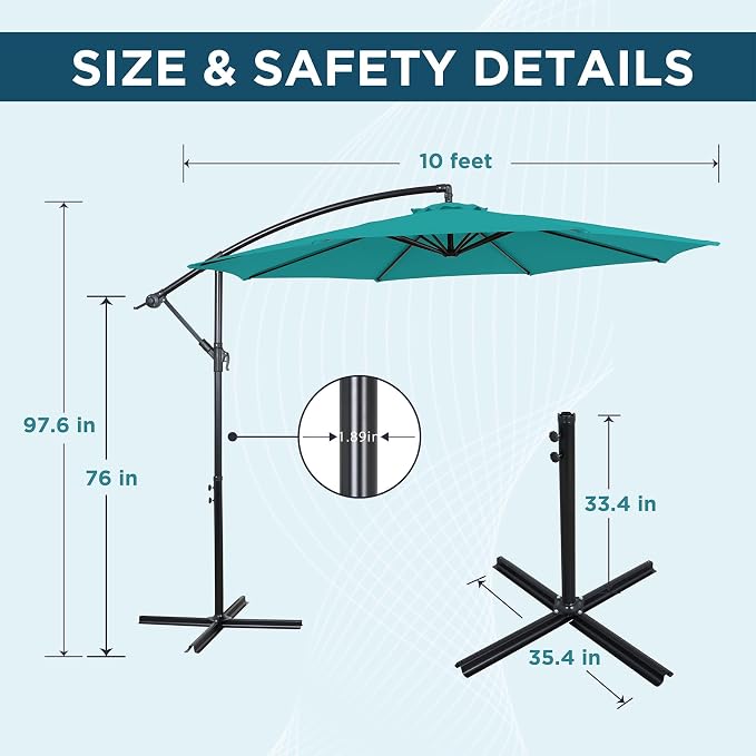 10FT Outdoor Offset Umbrella, Cantilever Patio Umbrella - Image 2