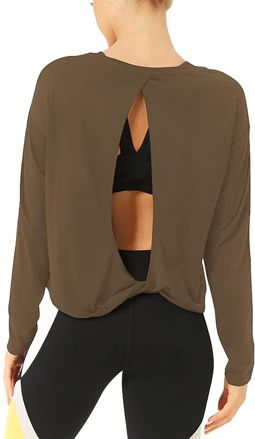 Bestisun Long Sleeve Workout Shirts Yoga Dance Tops Open Back Athletic Clothes for Women