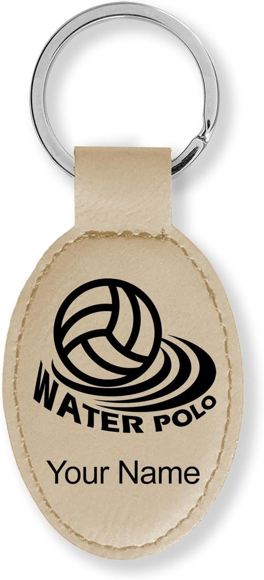 LaserGram Oval Keychain, Water Polo, Personalized Engraving Included