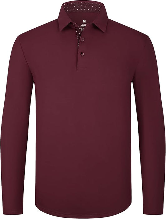 Alex Vando Mens Golf Shirt Moisture Wicking Quick-Dry Solid Long Sleeve Polo Shirts for Men