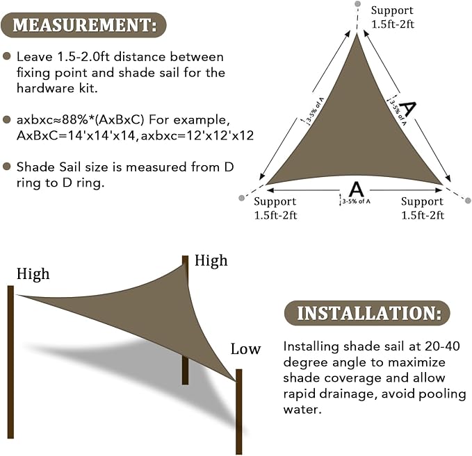 Shade&Beyond Custom Sun Shade Sail 5'x5'x5' Triangle Sun Sail Shades Patio UV - Image 6